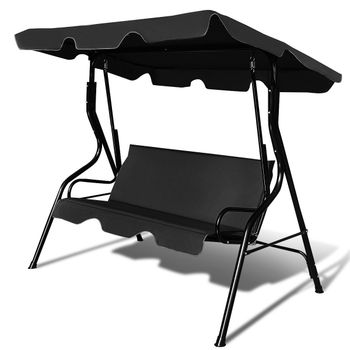 Costway Columpio Oscilación del jardín Tumbona Patio 3 Plazas con Sombrillas 172 x 154 x 110 cm Negro / Café / Verde / Gris