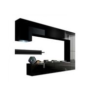 conjunto de muebles de salon negros colgantes coleccion cepto vi 256 cm 7 puertas 6 estantes led modulares