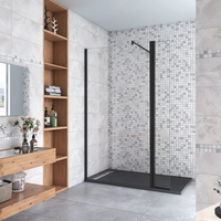 aica walkin mampara panel de ducha 2 hojas panel fijolateral giratorio vidrio 8mm antical con barra negra mate 70-120cm 839-85940x200cm