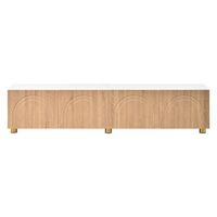 mueble de tv de 180 cm de ancho cuatro puertas con relieve en arco blanco y madera natural