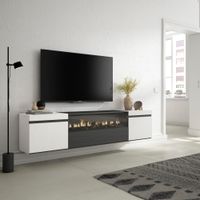 mueble tv efecto madera blanco y negro 200x35x45 chimenea efecto fuego