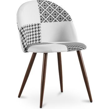 Silla De Comedor - Tapizada En Patchwork Blanco Y Negro - Evelyne Blanco / Negro