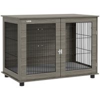 pawhut jaula para perros 2 en 1 mesa auxiliar con cojin de peluche desmontable puerta con cerradura 100 x 60 x 735 cm gris