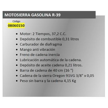 Motosierra Gasolina Papillon 38 C.c. / 40 Cm R-39 - Neoferr