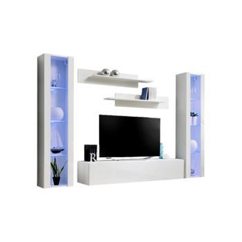 Mueble Para Tv Fly A2 De Diseño, Color Blanco Brillante + Led. Mueble Colgante Moderno Y A La Moda Para Su Sala De Estar.