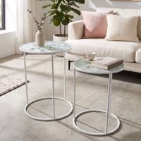juego de 2 mesas de metal blanco con mariposas o cm 43x60-38x55