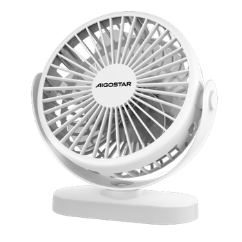 Aigostar Notus - Ventilador de Mesa Portátil, 6 pulgadas, 5 Aspas, 3 Velocidades, 1500mAh, Blanco