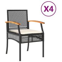 pack 4 uds sillas de jardin  silla de exterior  sillon con cojin ratan pe negro y madera acacia