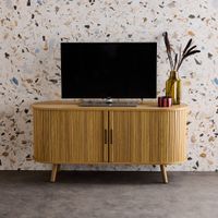mueble tv escandinavo con 2 puertas correderas acanaladas efecto