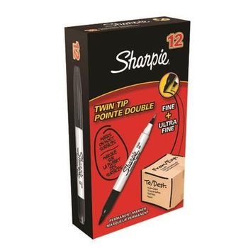 Sharpie Twin Tip Permanent Marker 1.5mm & 0.4mm Line BK PK12