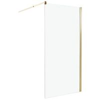 mampara de ducha de vidrio templado sin puerta dorado 100 x 190 cm ahaus
