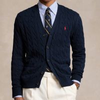 polo ralph lauren roving cable-knit cotton cardigan - l