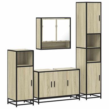 Juego De Muebles De Baño 4 Pzas Contrachapada Roble Sonoma Vidaxl