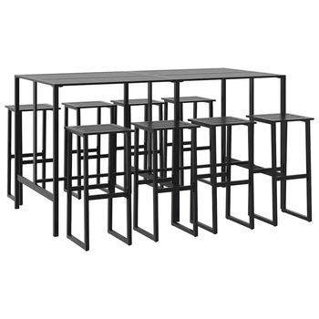 Juego De Mesa Alta Y Taburetes De Jardín 9 Piezas Acero Negro Vidaxl