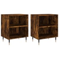conjunto de 2 mesitas de noche con estantes 40 x 30 x 50 cm madera contrachapada marron y hierro dec035083