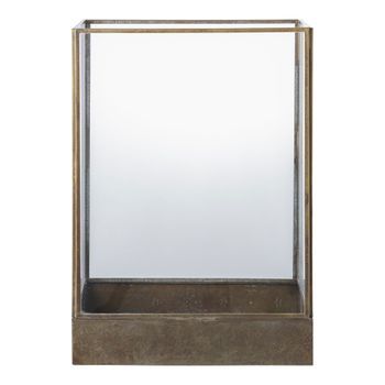Farol De Cristal Y Metal Con Aspecto De Latón Antiguo De 37 Cm.