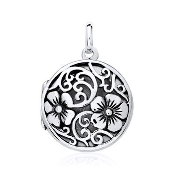 Relicario floral de plata 925 grabable