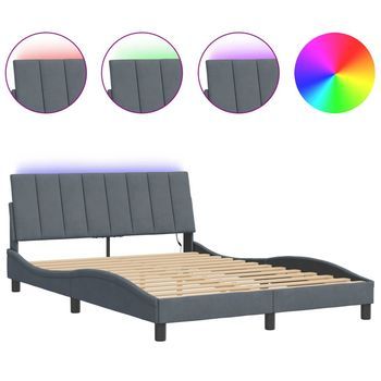 Estructura De Cama Con Led Sin Colchón Hanko Terciopelo Gris Oscuro 140x190 Cm Vidaxl