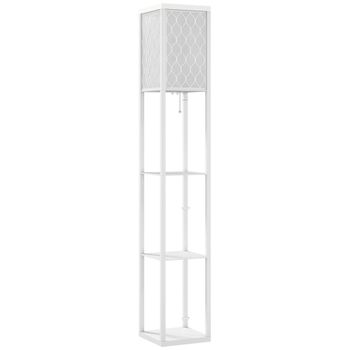 HOMCOM Lámpara de pie 2 en 1 Moderna con 3 Estantes, Casquillo E27, 26 x 26 x 160 cm, Blanco   Aosom España