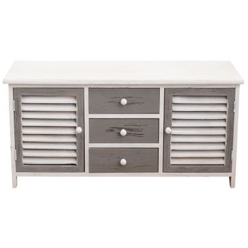 Aparador bajo con 3 cajones y 2 puertas en madera blanco y gris
