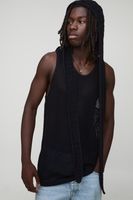 drop armhole stripe open stitch knitted vest negro