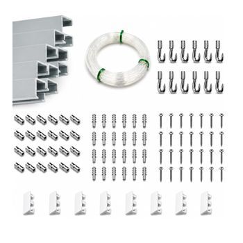 Eurohang Pack Colgar Cuadros Sin Agujeros 12m Guías Aluminio Plata Mate Con 14 Colgadores Fast, Cuelga Cuadros Sin Clavos Hogar Oficina