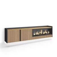 mueble tv television muebles de salon almacenaje 212x50x35 cm para tv hasta 80 chimenea electrica xxl colgado suspendido led estilo moderno roble y negro