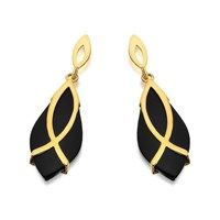 9ct Gold Marquise Onyx Loop Drop Earrings - 28mm drop - EXCLUSIVE - G1716