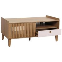 mesa de centro 2 compartimentos de almacenamiento y 1 cajon en madera de mango 52x114x59 cm cajon blanco 040008454