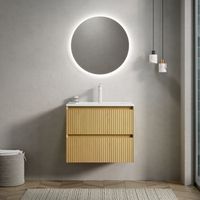 mueble de bano - suspendido - contrachapado y ceramica - roble dorado y blanco 61x39x515cm