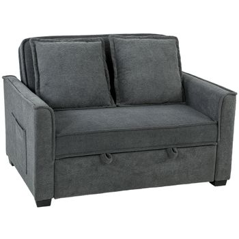 HOMCOM Sofá Cama 2 Plazas 3 en 1 con Respaldo Ajustable Bolsillos Laterales 2 Almohadas para Sala de Estar Gris Oscuro   Aosom España