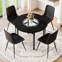 set de mesa y 4 sillas - mueble de comedor - mdf metal y pu - negro y marron 100x100cm