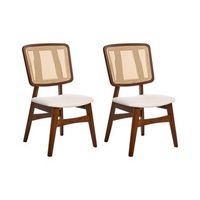 conjunto de 2 sillas de comedor asientos tela poliester estructura madera caucho lacado sin reposabrazos retro marron oscuro alcova