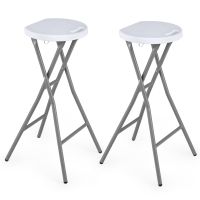 costway juego de 2 taburetes plegables capacidad 150 kg de metal con asiento de hdpe portatiles para pesca y exterior 30 x 265 x 70 cm blanco