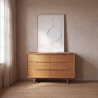 comoda de 6 cajones de chapa de roble y roble macizo 125 cm