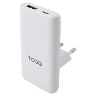 cargador de dispositivos moviles tooq tqwc-gansl65w1a1c gan 65w usb-c y usb-a blanco ultrafino