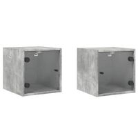 juego de 2 mesitas de noche con puertas de cristal 35 x 37 x 35 cm madera de ingenieria gris dec035977