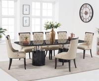 antonio 260cm black marble dining table with angelica chairs - black 6 chairs