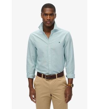 Superdry para hombre. M4011037A Camisa Classic Oxford L/S verde (XXL), Casual, Algodón, Clásico, Manga larga