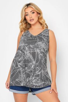Yours Camiseta Sin Mangas Negra De Hojas, Mujer Curvy Y Tallas Grandes, Yours