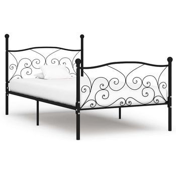 Estructura Cama Con Somier Sin Colchón Metal Negro 100x200 Cm Vidaxl