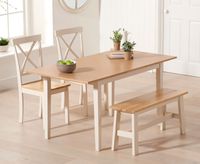 chiltern 120cm extending cream and oak table painted with epsom chairs and bench - cream 2 chairs