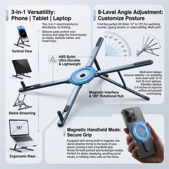 Soporte Magnético Plegable para Laptop, Plástico ABS, Portátil, Ajustable, Disipador de Calor, para Teléfono Inteligente, Tablet, Notebook