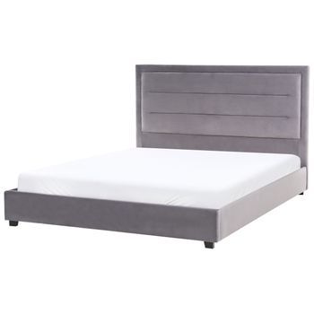 Cama De Terciopelo Gris Oscuro 160 X 200 Cm Cabecero Acolchado Rouen