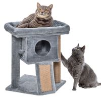 pawhut arbol rascador compacto para gatos pequenos con poste de yute rampa cama y bola colgante 40x40x57 cm gris   aosom espana