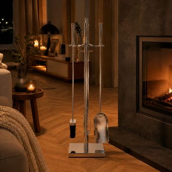 Conjunto de 4 accesorios de chimenea de acero plateado 11x3x69 cm