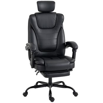 HOMCOM Silla Gaming Ergonómica, Sillón Gaming Reclinable en Cuero Sintético, Altura Ajustable, Reposacabezas 2D, Negro