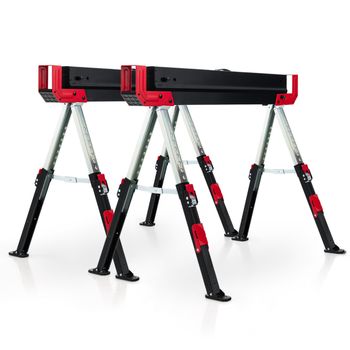 Costway 2 Caballetes Plegables de Acero con 2 x 4 Brazos de Soporte Altura Ajustable 61,5-82,7cm Caballetes de Sierra Portátiles hasta 1180 kg