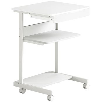 HOMCOM Escritorio de computadora con ruedas, escritorio con almacenamiento 56 x 51 cm con cajón, compartimento y soporte para CPU, blanco