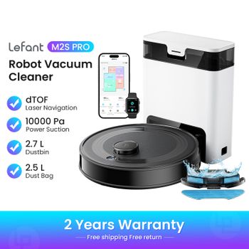 Robot Aspirador y Fregador Lefant M2S Pro, Autovaciado de 8 Semanas, con Navegación LiDAR y Succión de 10.000 Pa, 240 Min.